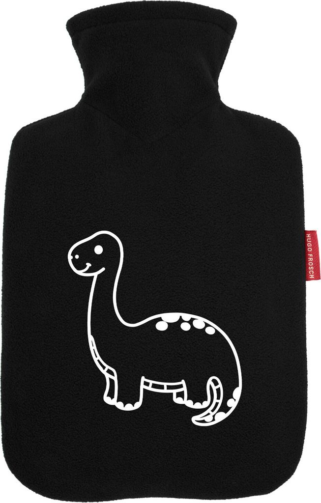 Huuraa Wärmflasche Brontosaurus Dinosaurier 1,8 Liter Black Classic Veloursbezug Bettflasche Geschenkidee