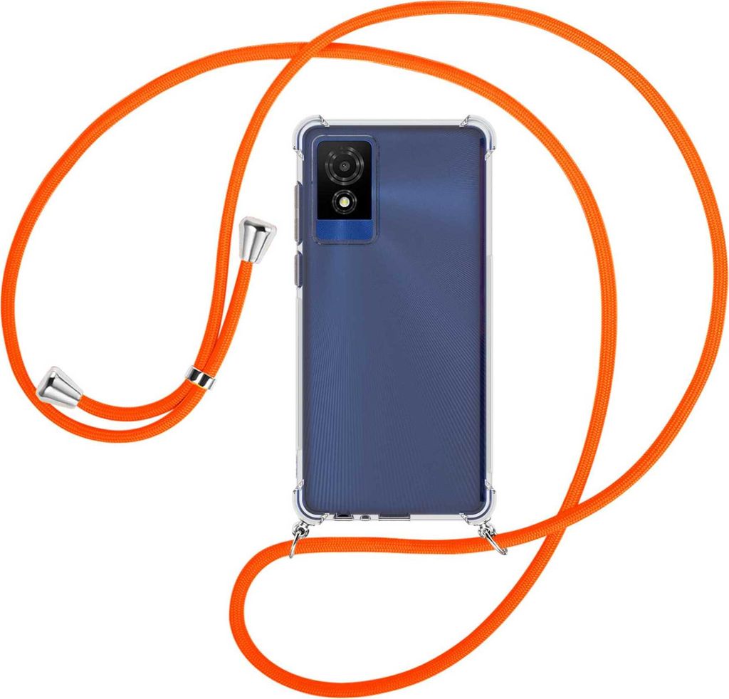 Handykette Backcover-Schutzhülle mit Band (Metall silberfarben) für TCL 501 4G - neonorange