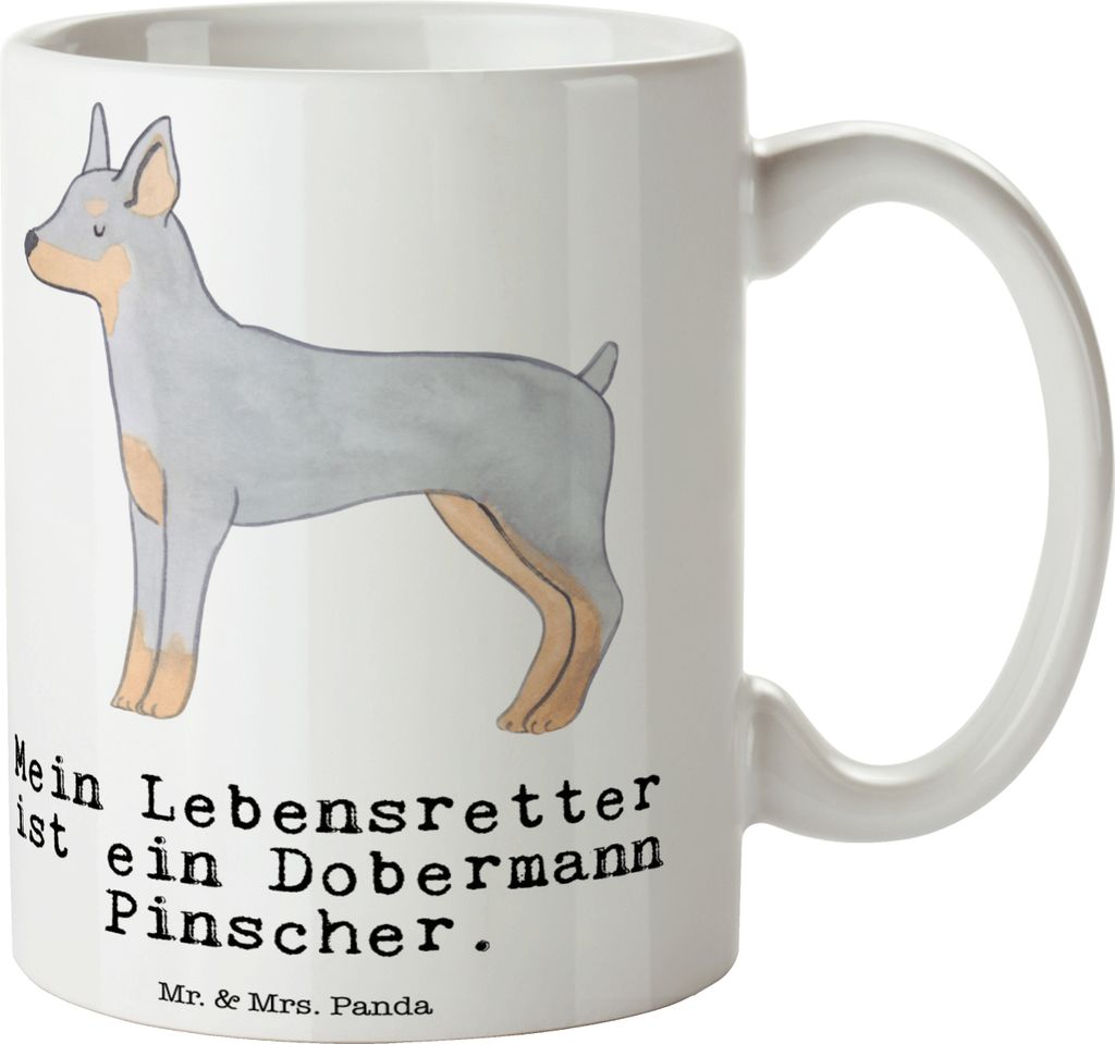 Mr. & Mrs. Panda Becher Dobermann Pinscher Lebensretter - Weiß - Geschenk, Kaffeetasse, Kaffeebecher, Teetasse, Tasse, Keramiktasse, schöne