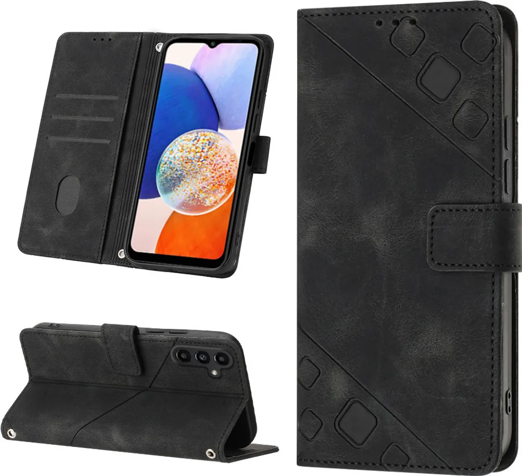Custodia per Samsung Galaxy A05S in rilievo Custodia a portafoglio in pelle flip con funzione stand nero