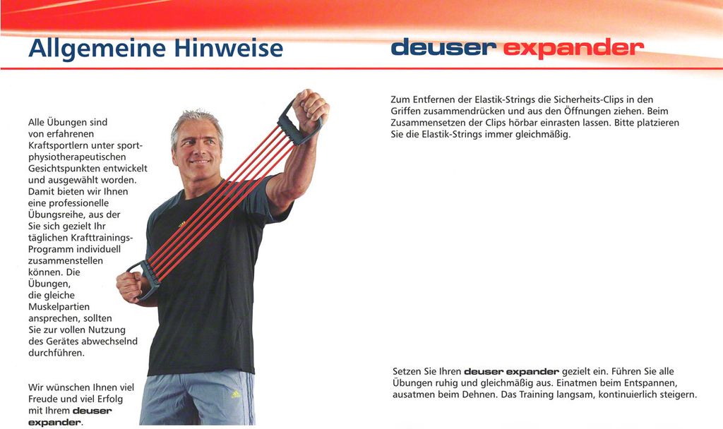 Deuser Original Expander Stufe 2 Rot – 5 Elastische Bänder, Abnehmbar, Für Brust-, Arm- & Schultermuskelaufbau, Kombinierbar Mit Anderen Stufen