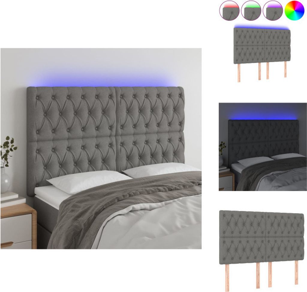 vidaXL LED Kopfteil Dunkelgrau 144x7x118/128 cm Stoff - Kopf- & Fußenden