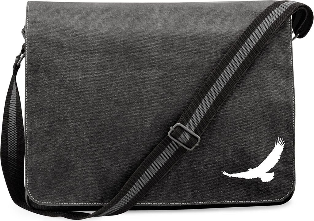 Huuraa Umhängetasche Eagle Silhouette Adler 14 Liter Black Canvas Laptoptasche Geschenkidee