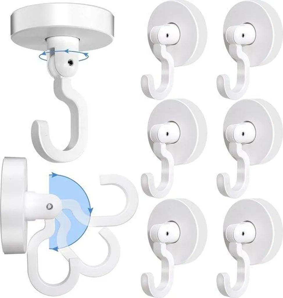 Lot de 6 crochets adhésifs pivotants multi-usages charge max 5kg blanc