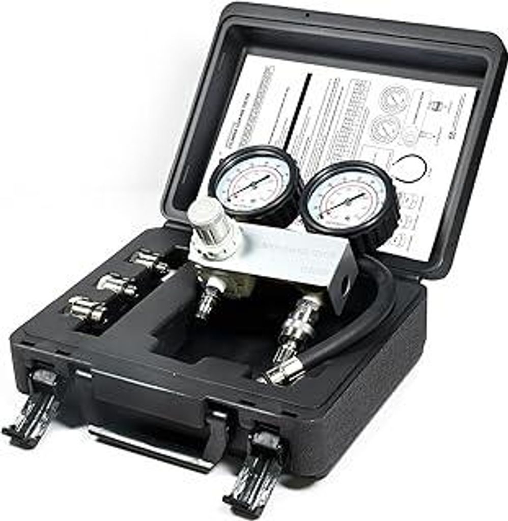 Druckverlustprüfer KFZ mit Doppel-Manometer (0-100 PSI/700 kPa), Prüfset für Zylinderdichtigkeit an Benzinmotoren, inkl. Adapter für 10-18 mm Z...