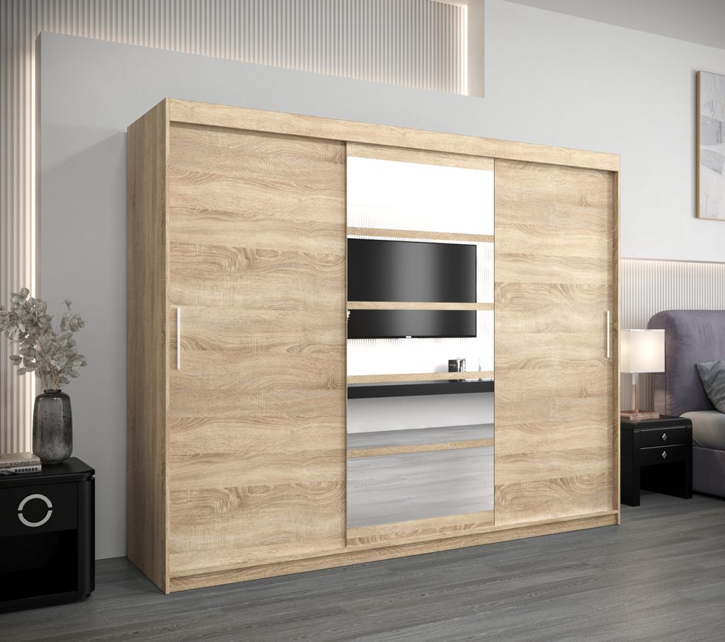 Kleiderschrank mit Schiebetüren LILY – Breite 250 cm, Sonoma-Eiche