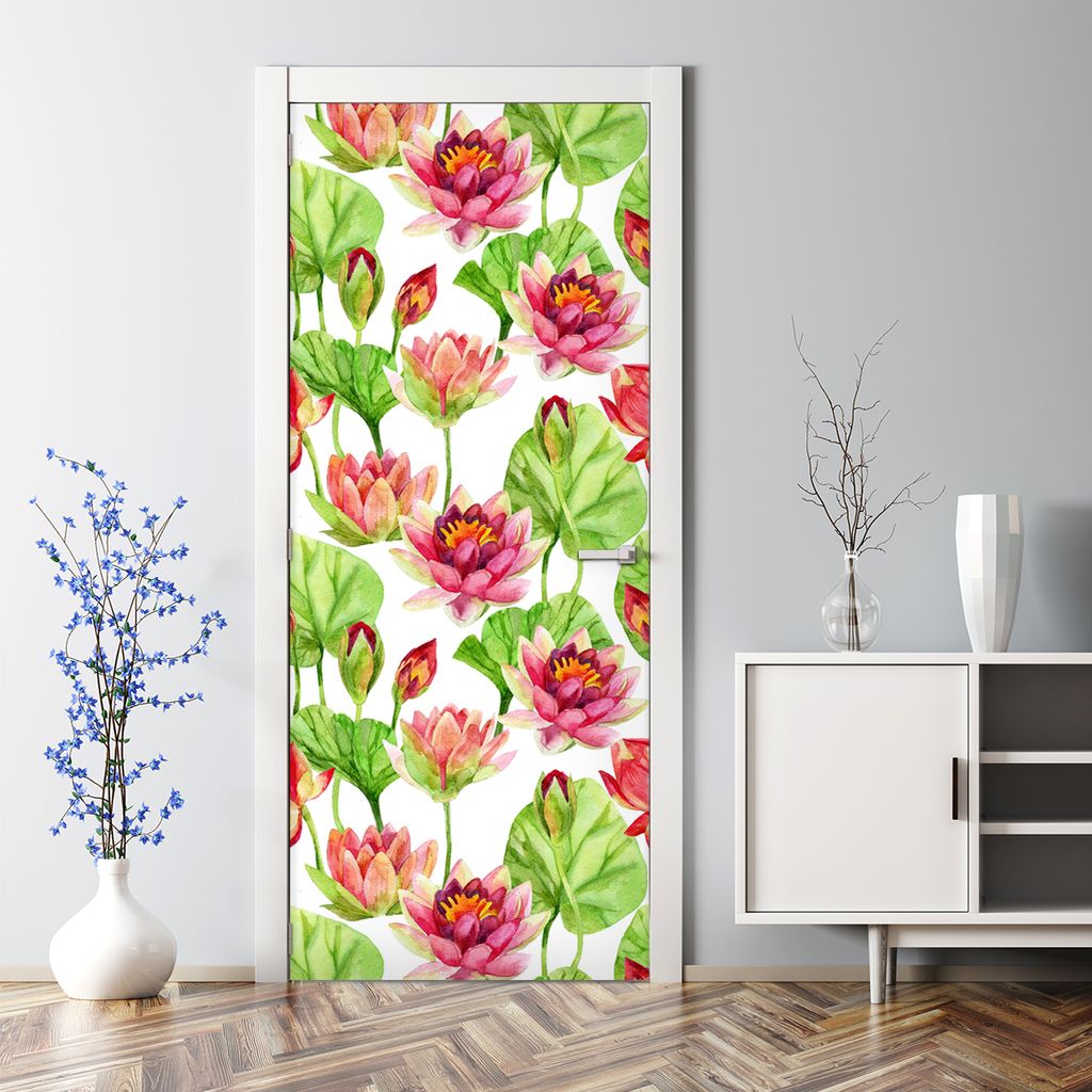 Dekorative Türposter Aufkleber selbstklebend Klebefolie Lotusblüten Blätter 85 x 200 cm