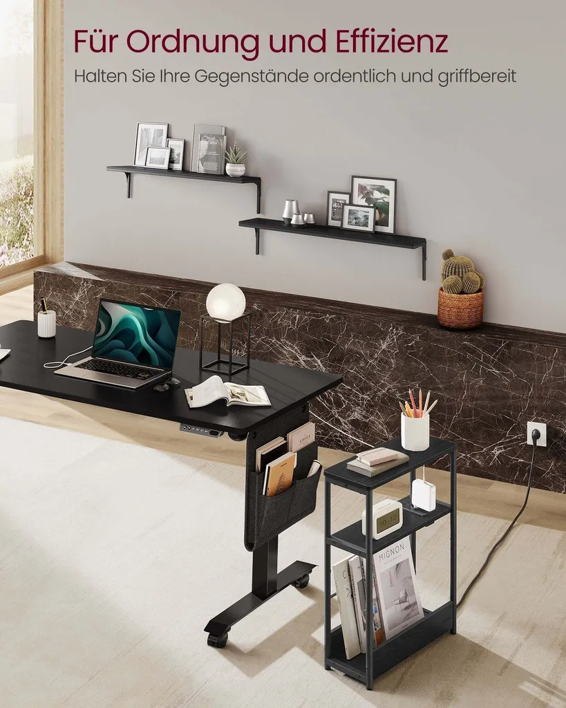 Table d'appoint étroite Rootz à 3 niveaux décorative noir 18x45x58cm - 7