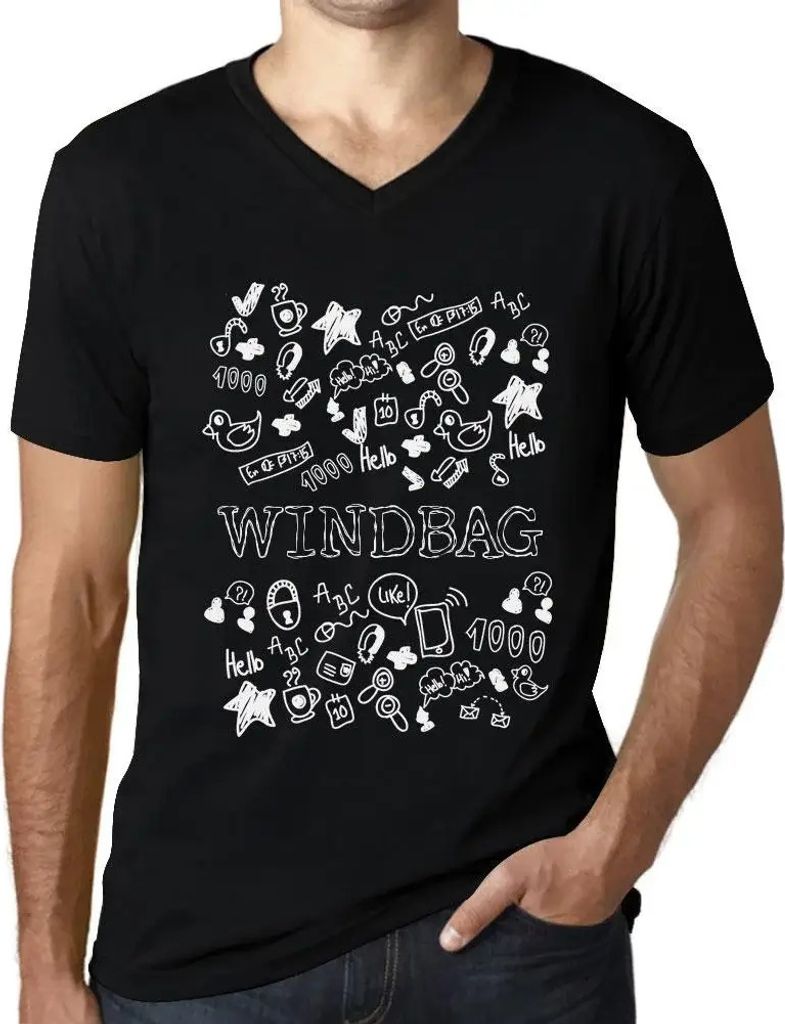 Herren Grafik T-Shirt V-Ausschnitt Doodle Art Windbeutel – Doodle Art Windbag – Öko-Verantwortlich Vintage Jahrgang Kurzarm Lustige Druck Gebu...