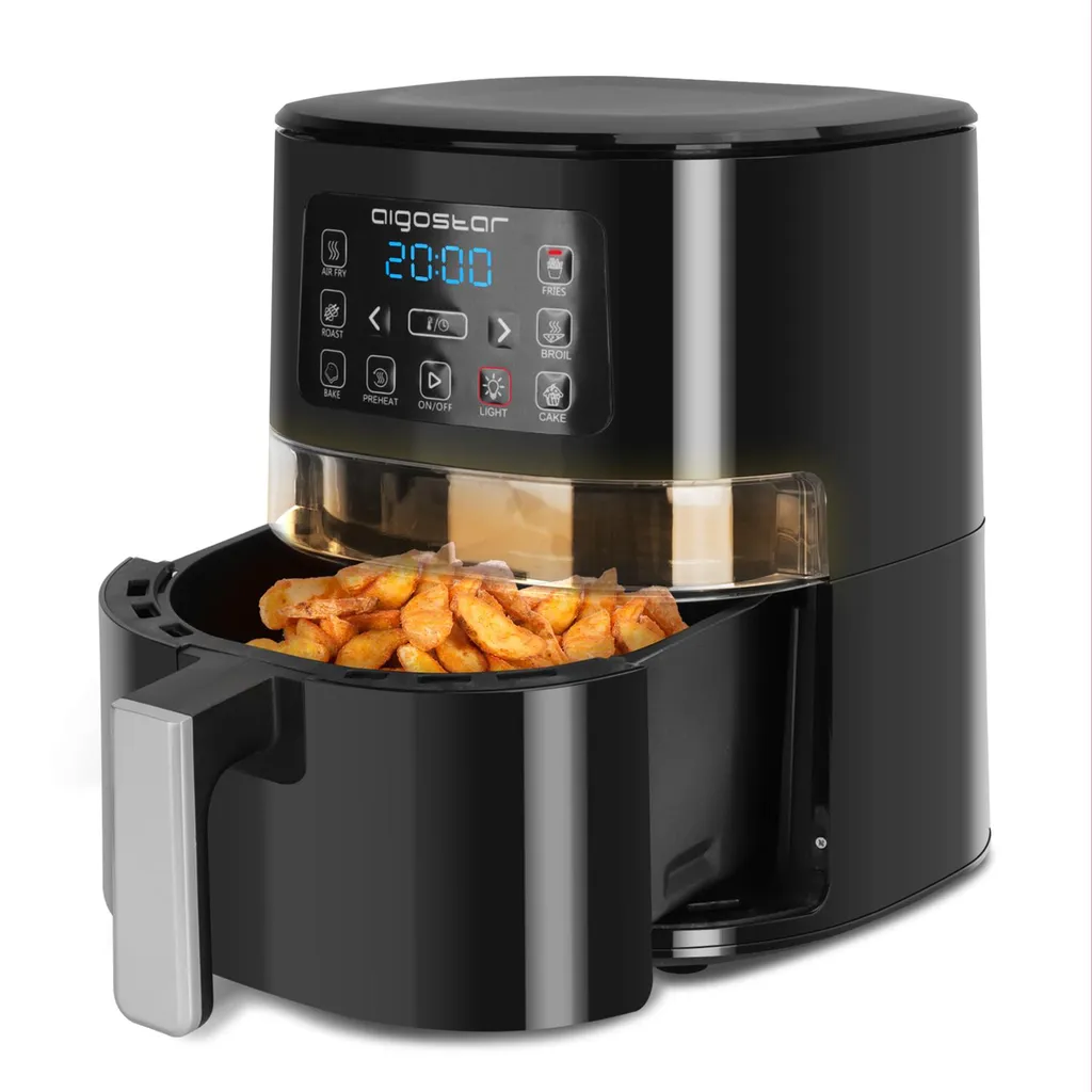 Friggitrice ad aria calda 7 in 1 Aigostar Maha da 4 litri con finestra di ispezione, cestello antiaderente, funzione di preriscaldamento, controllo indipendente dell'illuminazione, spegnimento automatico durante le pause, 1600 W, nero - 9