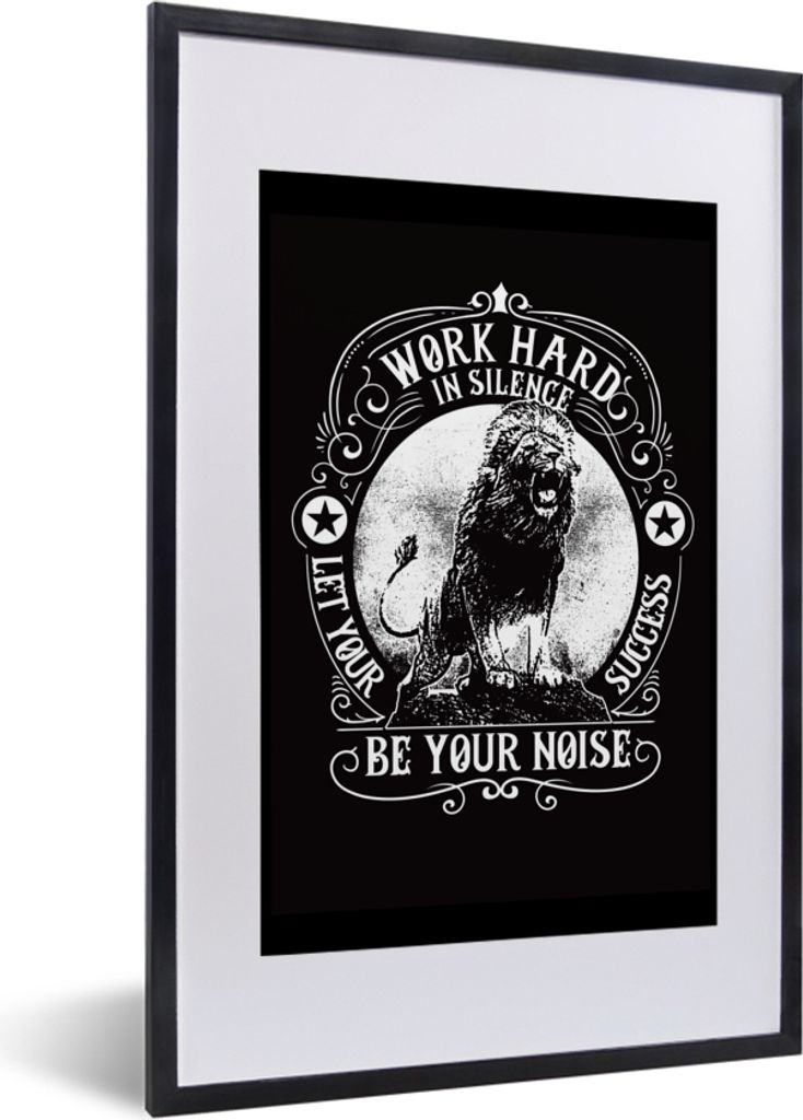 MuchoWow MuchoWow Gerahmtes Poster Löwe - Retro - Erfolg - Zitat 40x60 cm - Poster mit zchwarzem Bilderrahmen - Poster in Rahmen