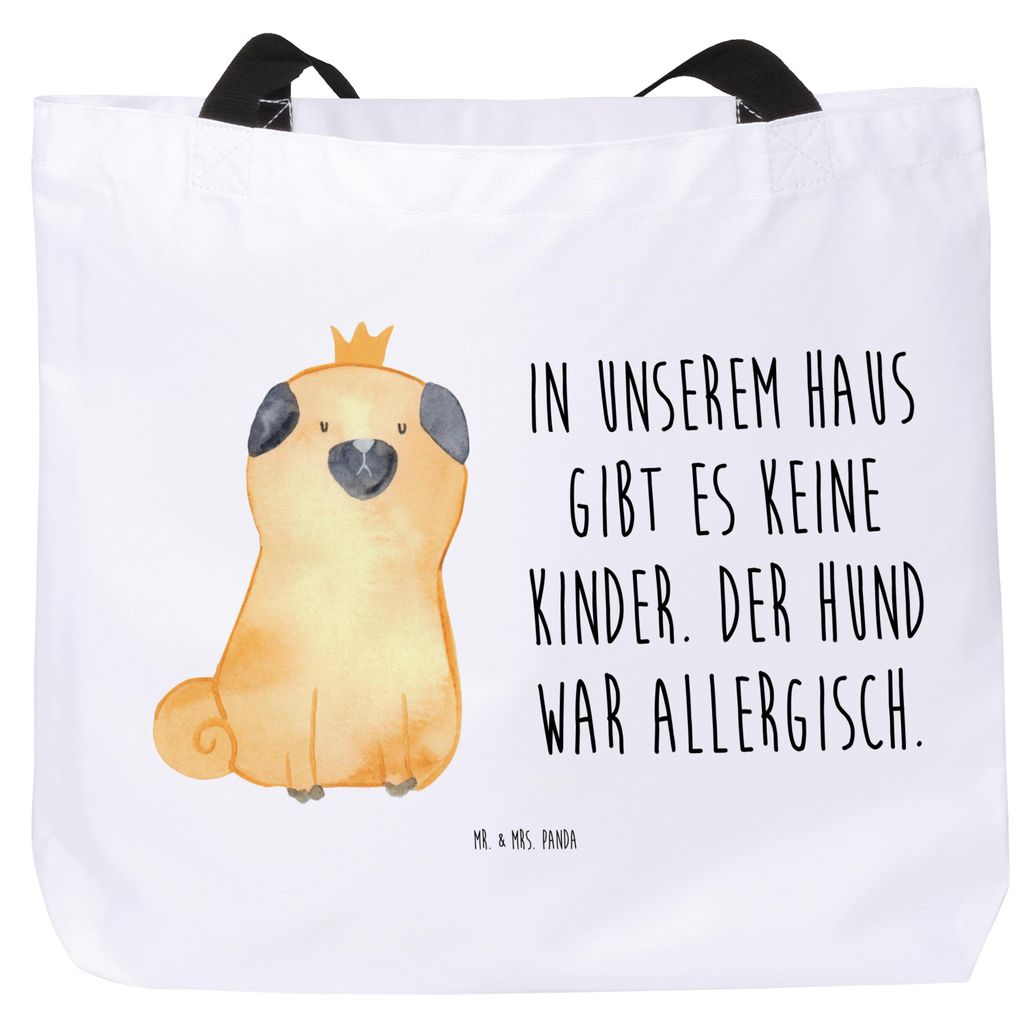 Mr. & Mrs. Panda Tote Bag Mops Krone - Weiß - Geschenk, Lustig, Beutel, Reisetasche, Königlich, Hundemotiv, Allergisch, Tasche, Laptoptasche, Str...