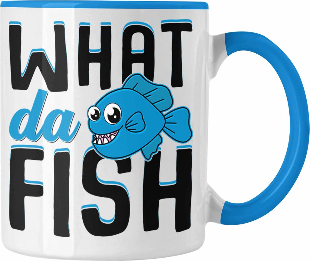 Trendation - Angler Fischer Tasse Geschenk Raubfische Hobbyangler Hecht Forelle Barsch Angeln Kaffeetasse Zubehör What Da Fisch (Blau)