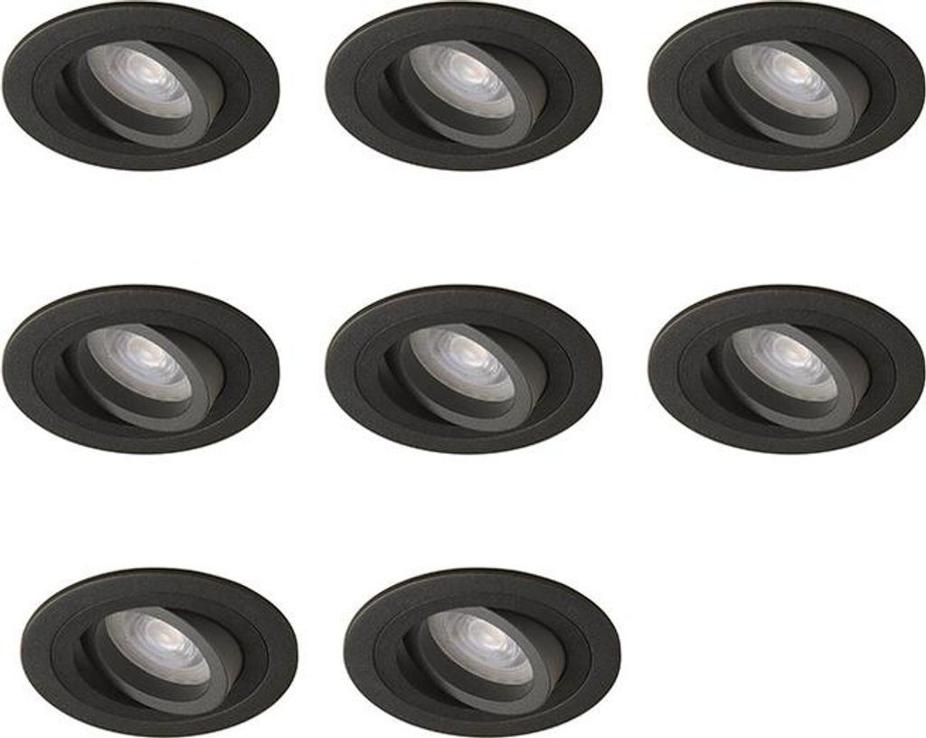 8-er Set Lybardo LED-Einbauleuchte - Einbauleuchte Veneto - Kippbar - Rund - Sand Schwarz
