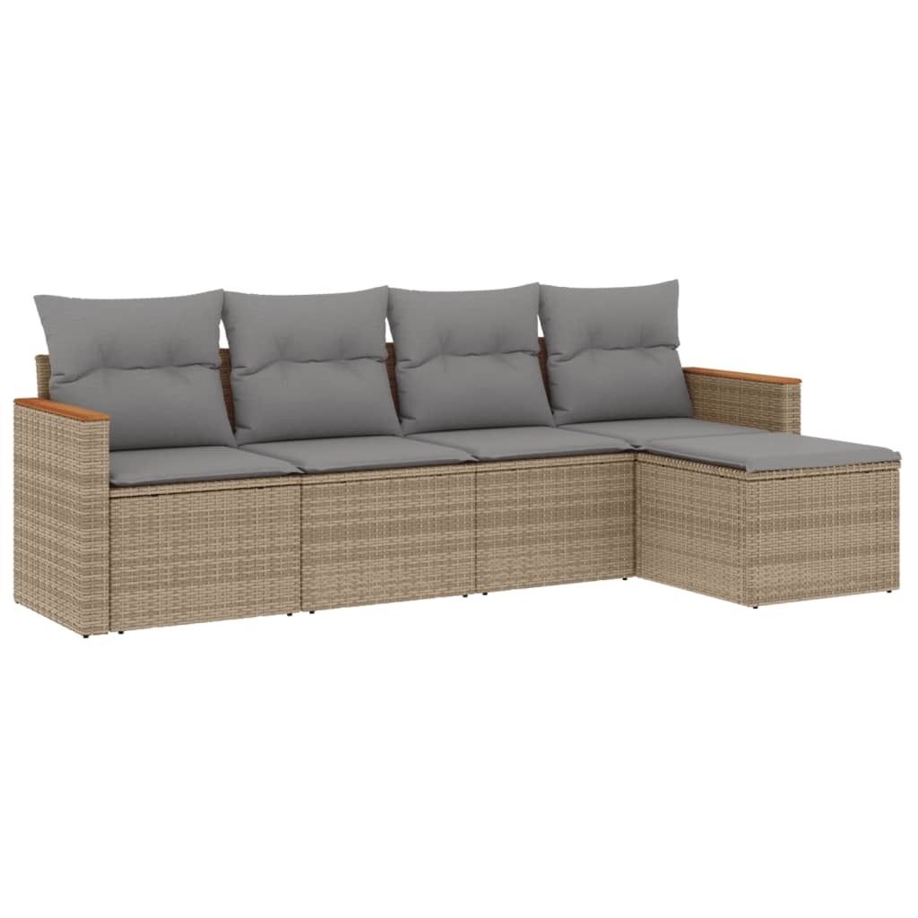 (Robust Möbel) 5-tlg. Garten-Lounge-Set - elegantes Design - Sitzgruppe/Gartengarnitur - mit Kissen Beige Poly Rattan - Terassenmöbel DEMöbe...