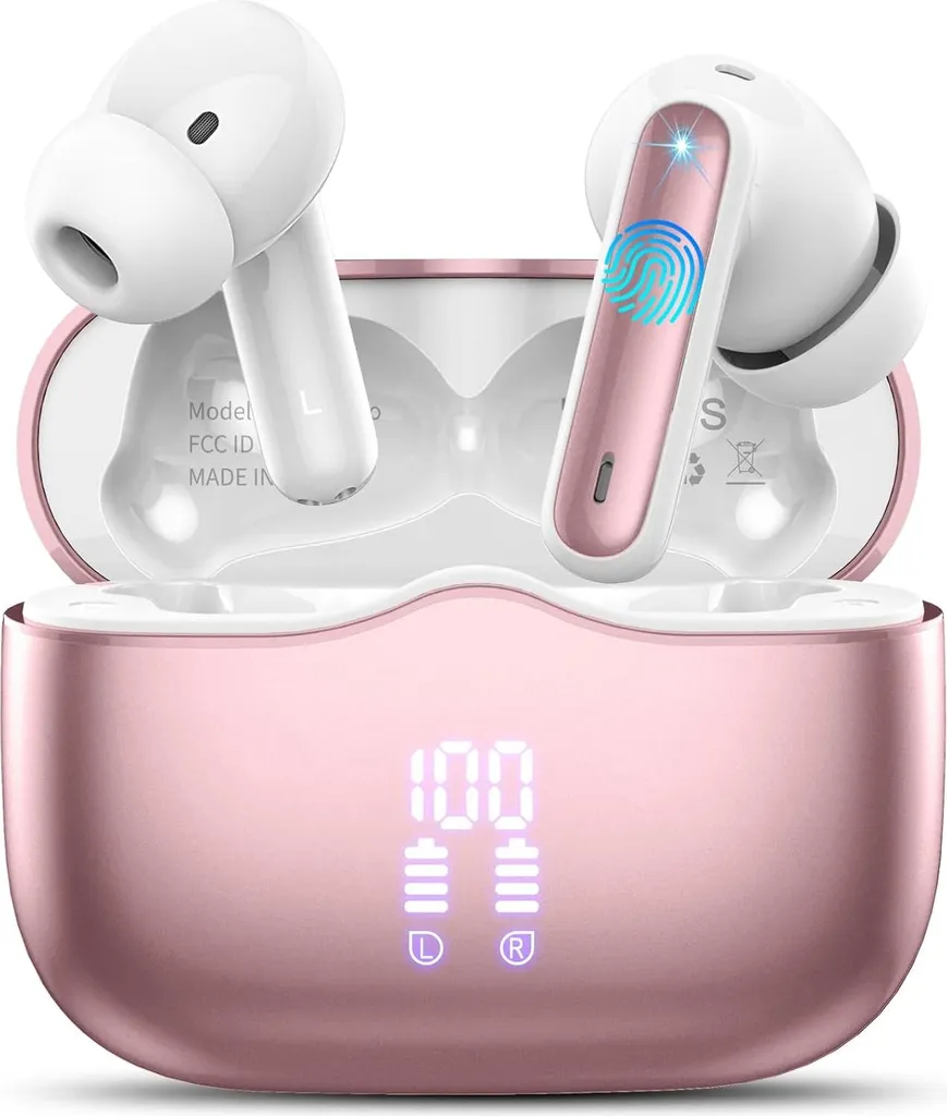 In Ear Kopfhörer Bluetooth 5.4 mit 4 ENC Noise Cancelling Mics, Kopfhörer 40Std Tiefer Bass IP7 Wasserdicht Sport Ohrhörer für Arbeit und Studium