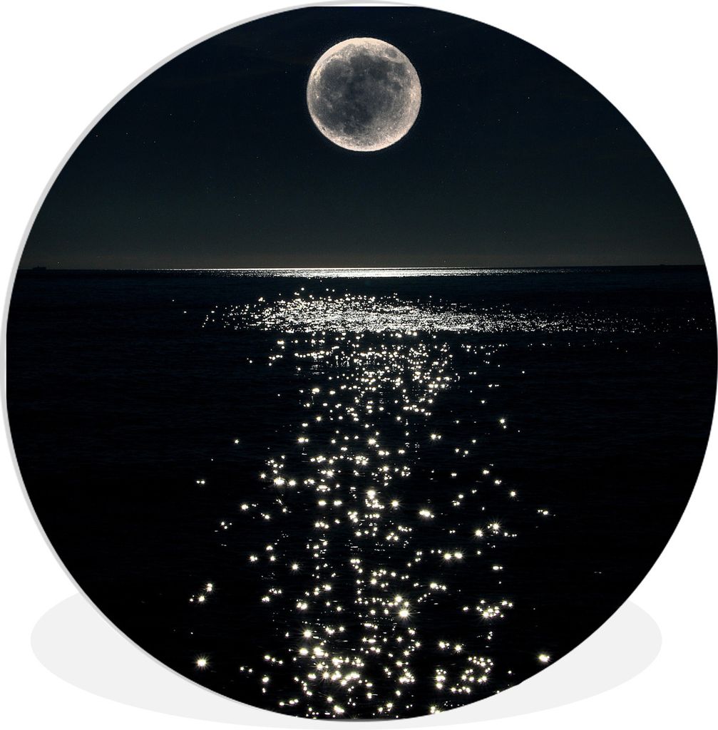 MuchoWow Rundes Wandbild - Runde Bilder Mond - Wasser - Dunkelheit Ø 90 cm Kreis Wanddekoration Kunststoff - Wandkreis - Wandschmuck - Wand-Krei...