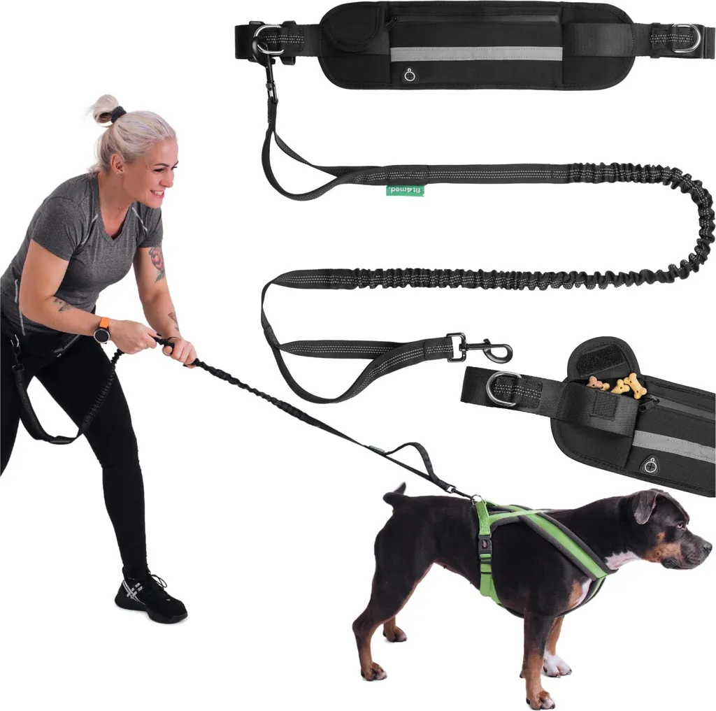 Ceinture de Course Chien avec Laisse Amortissante Grise Ajustable 98 cm