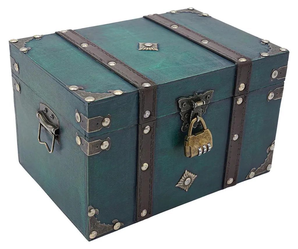 Boîte à bijoux vintage émeraude avec serrure à combinaison 24x17cm