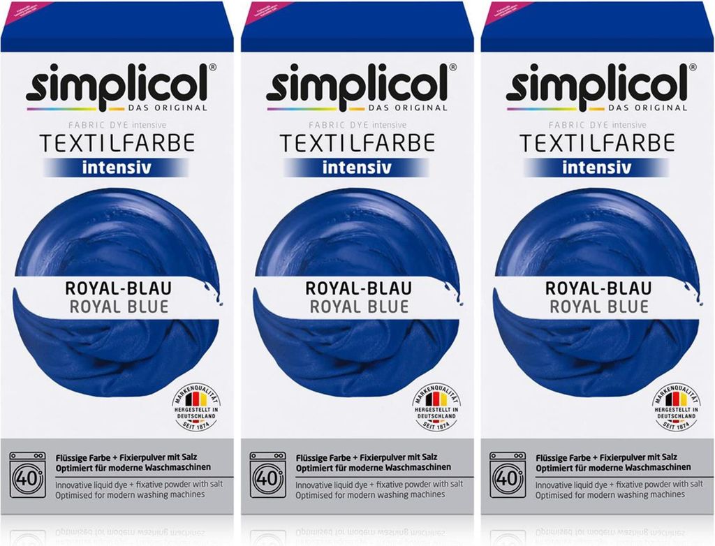 Simplicol Textilfarbe intensiv Royal-Blau - Einfaches Färben (3er Pack)