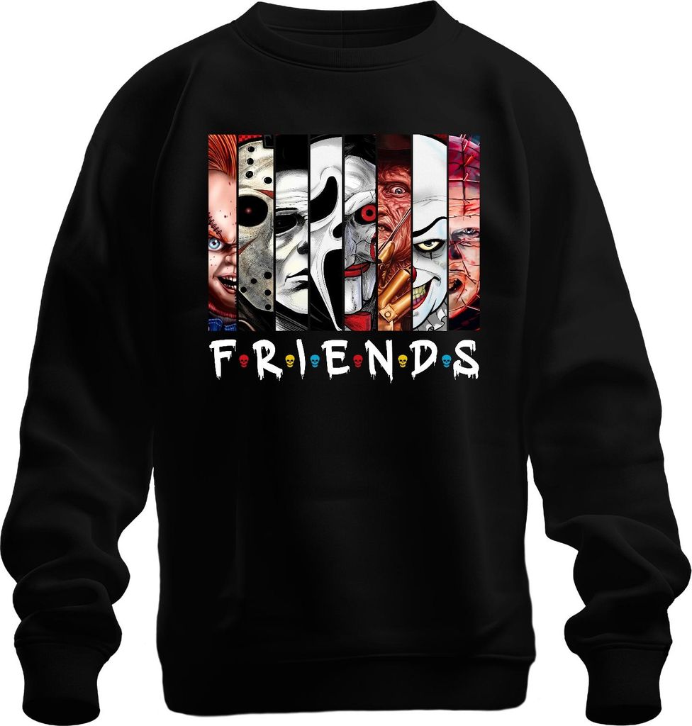 FRIENDS Horror Ikonen Jason Michael Pennywise Freddy Chucky Kult Uni Sweatshirt Pullover, Schwarz, L