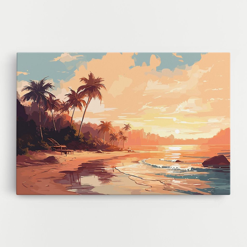 ARTHUB Leinwandbild 80x120 cm, Blue Orange Beach | Wohnzimmerdekoration, Hängende Bilder, Wanddekoration, Heimdekoration, Landschaften, Strände