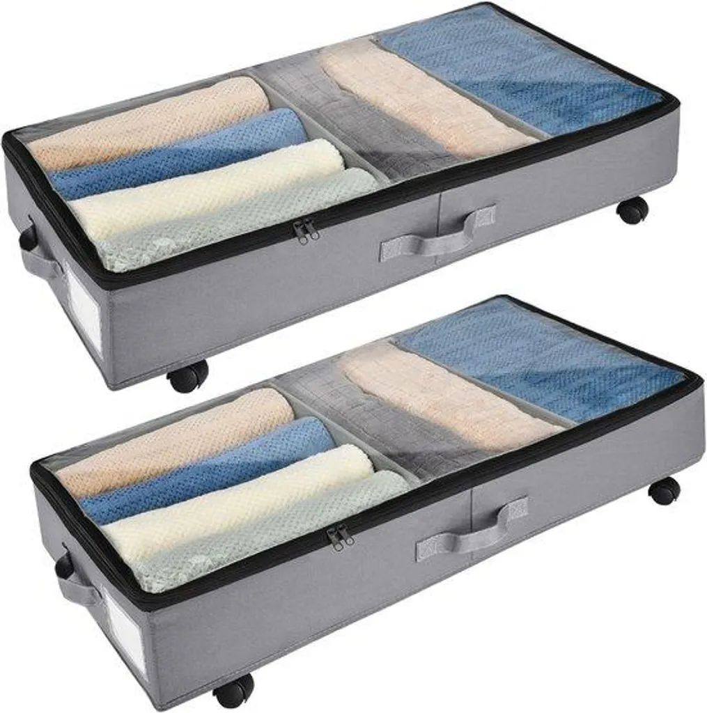 Bac de rangement sous le lit pivotant 360° en métal double compartiment