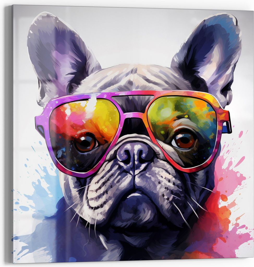 DEQOART Magnettafel Glas 50x50 cm 'Hipster Bulldogge' beschreibbar Whiteboard Küche