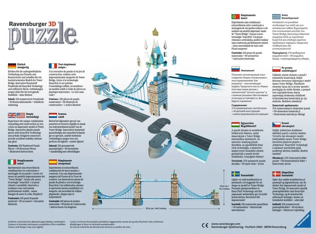Puzzle 3D Tower Bridge 216 pièces : Construction Solide sans Colle 3D