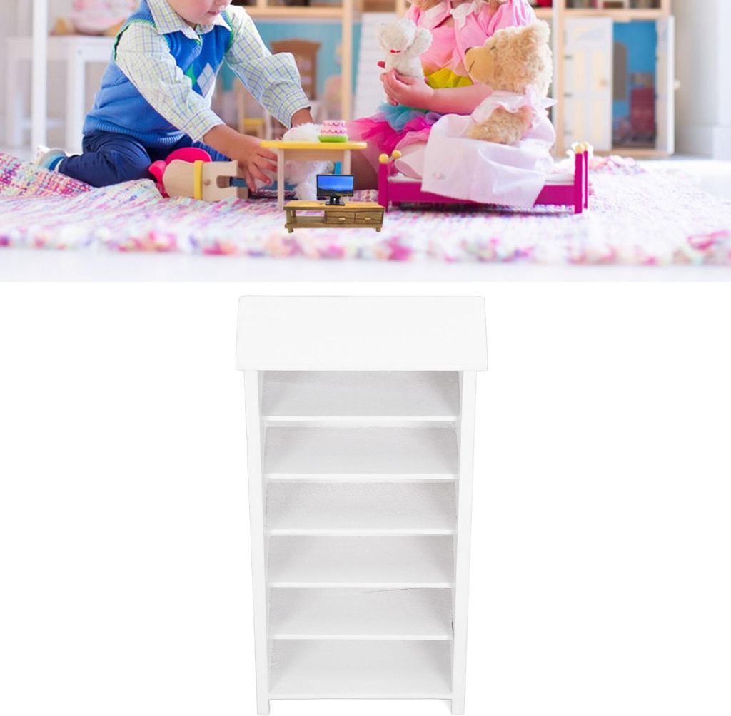 Puppenhaus-Miniatur-Bücherregal im Maßstab 1:12, Simulation, Dekoration, Möbel, Weiß