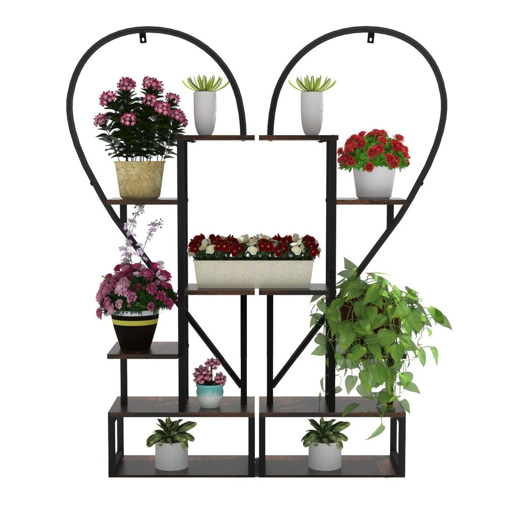 FATIVO Blumenständer mit 6 Ebenen, 2 Stück Pflanzenregal Halbherzform, 136.5cm Hoch Pflanzenständer Blumenregal für Indoor Balkon Boden Wohzimmer