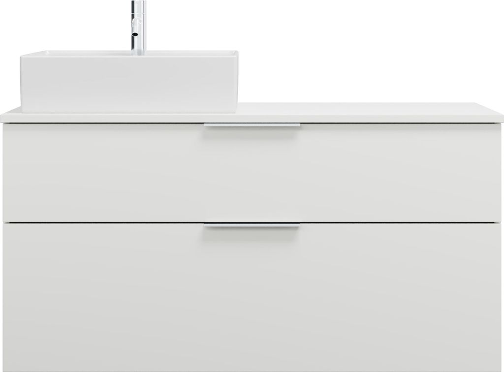burgbad Eqio Keramik-Aufsatzwaschtisch quadratisch, links, inklusive Waschtischunterschrank mit 2 Schubladen, Breite 1200mm, SGUQ120LF2009C0001G0146