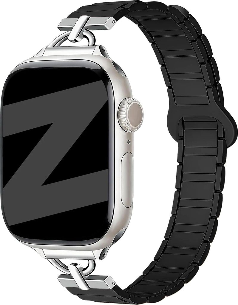 Bandz Magnetisches Silikonarmband 'Slim' Schwarz - Passend für Apple Watch 38mm/40mm/41mm/42mm (1/2/3/4/5/6/7/8/9/9/10/11/SE)- Elegantes &; dünne...
