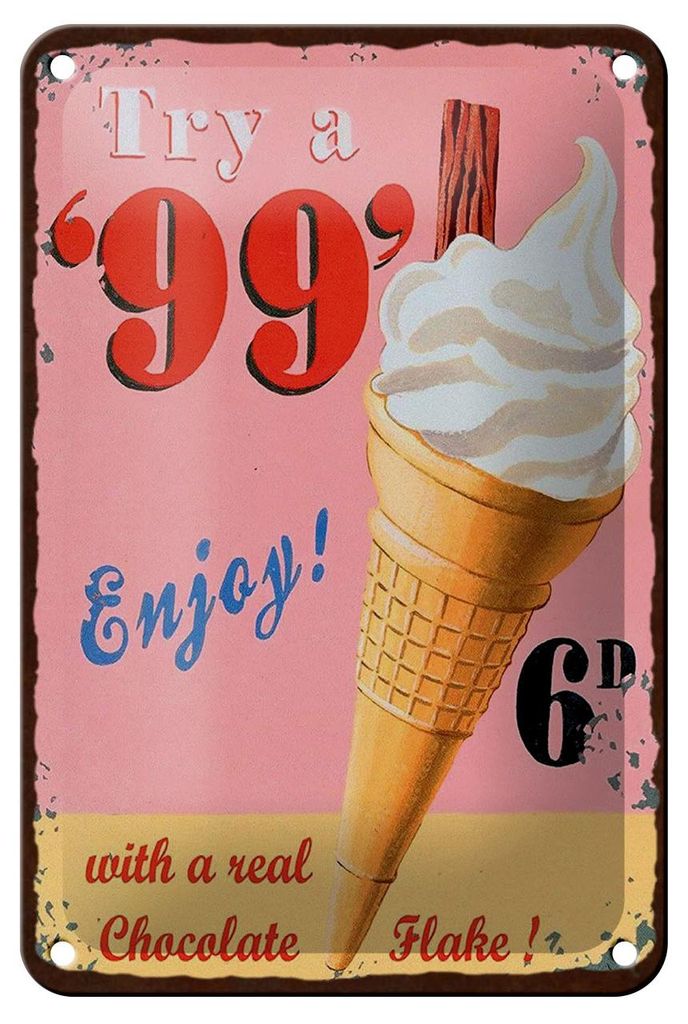Blechschild Retro 12x18 cm Try 99 ice with a real chocolate Flake Deko Schild
