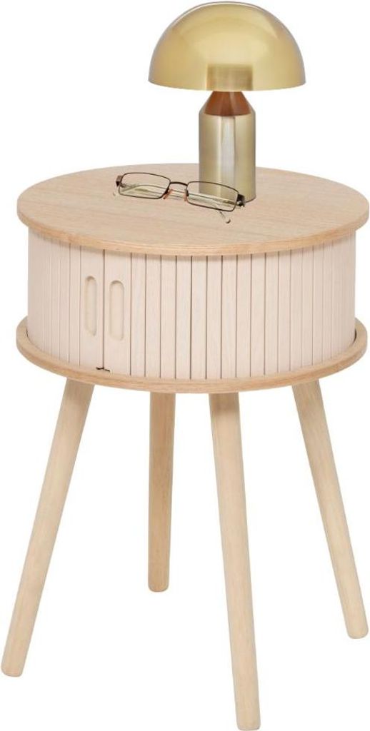 "MISOU Nachttisch mit Schublade Rund Modern Holz Schlafzimmer Beistelltisch Neutral mit Türen Beige MDF"