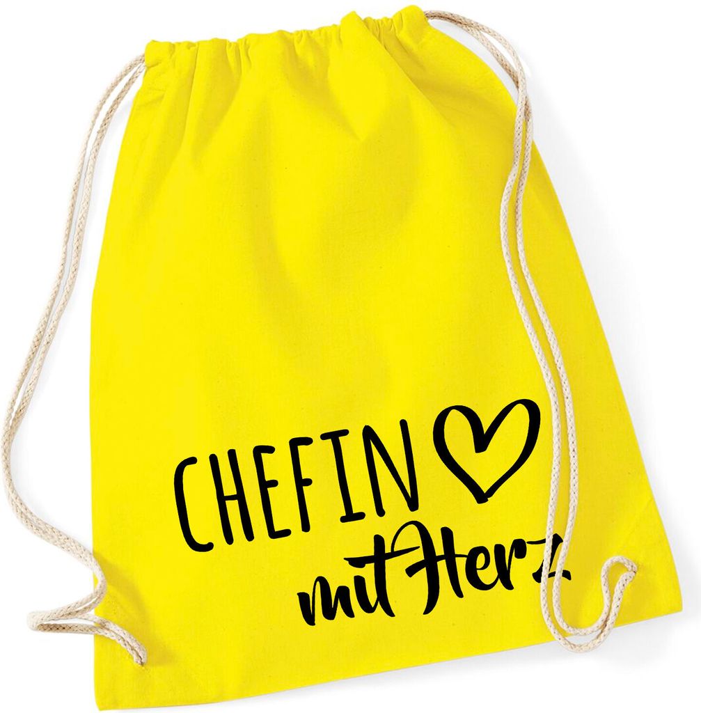 Huuraa Turnbeutel Chefin mit Herz 12 Liter Yellow Baumwolle Rucksack Geschenkidee