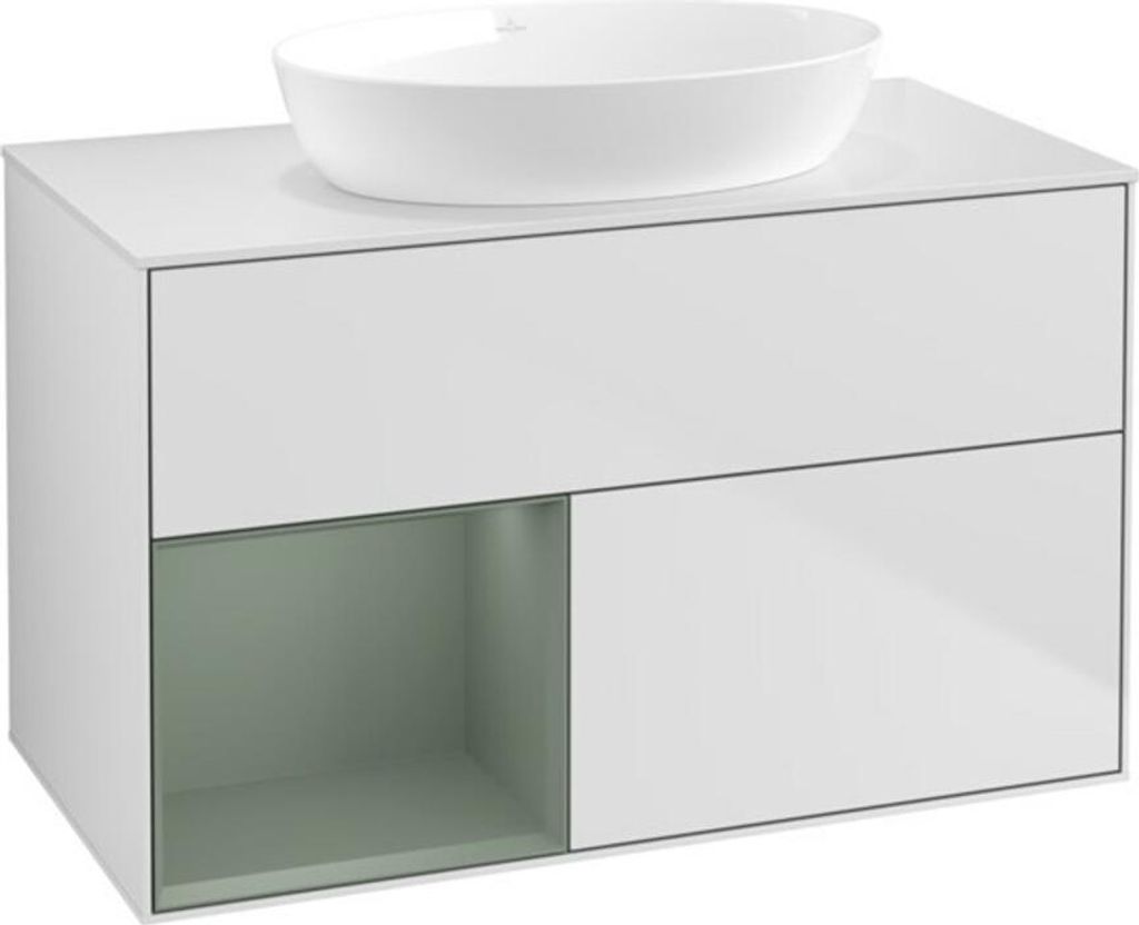 V&B Waschtischunterschrank Finion 100, Pl wh. m, Reg Oli. m Lac, wh. m Lac