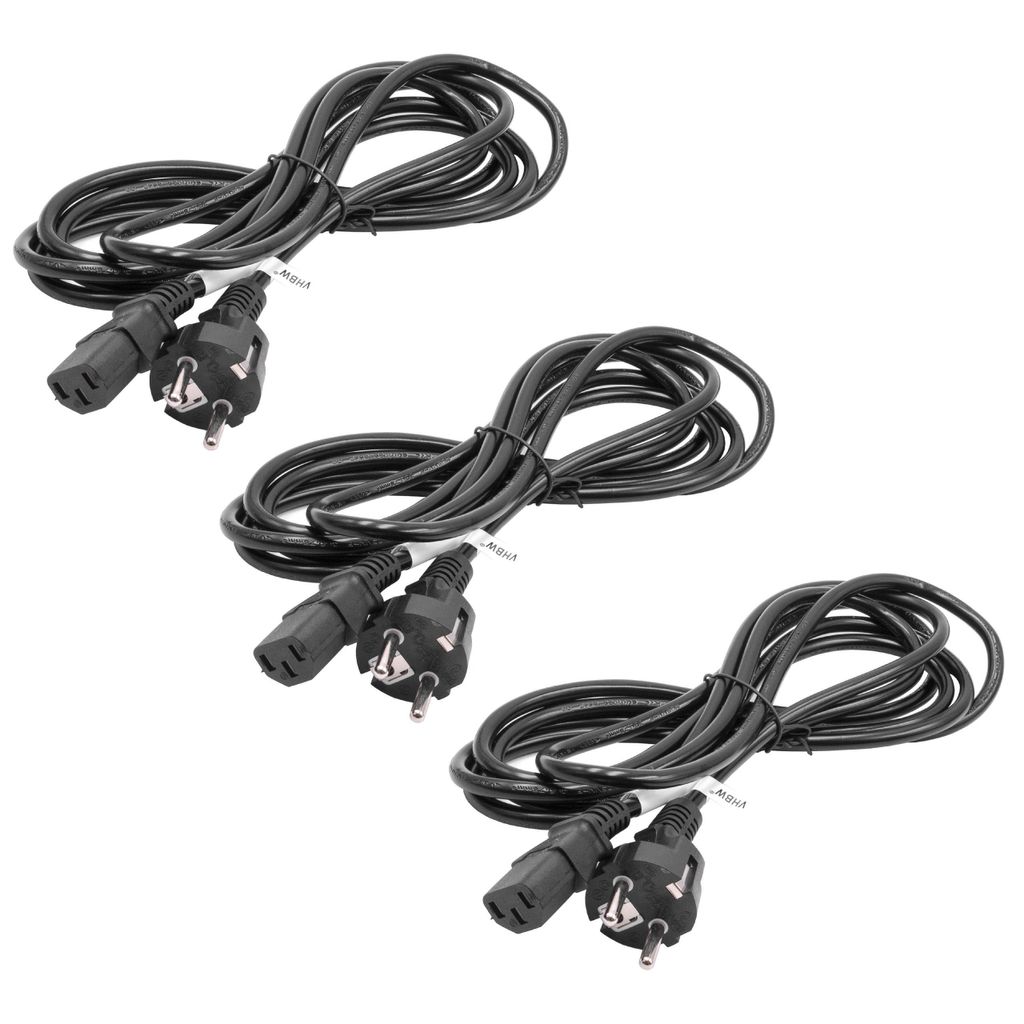 vhbw 3x Netzkabel Schutzkontaktstecker für Kaltgeräte z.B. PC Monitor Computer Drucker - C13 Buchse, 3 m