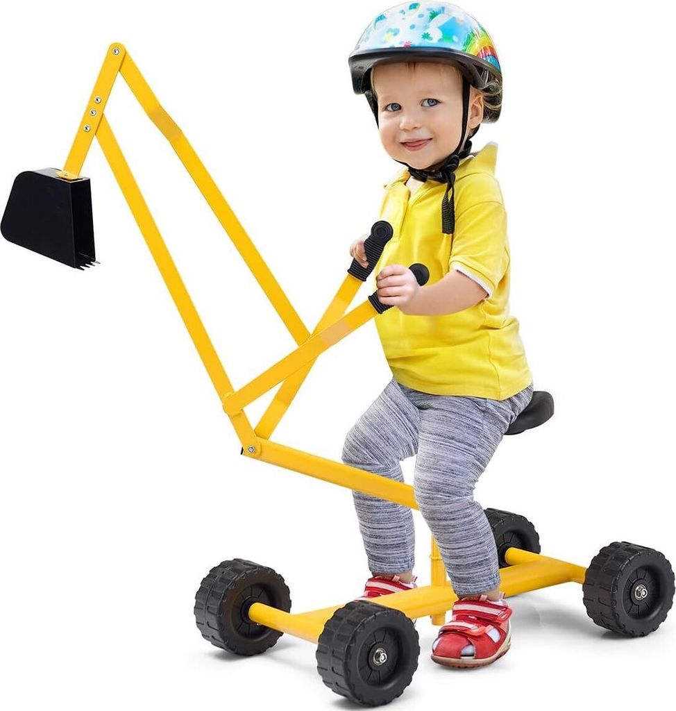 DREAMADE Sitzbagger Metall, Sandbagger zum draufsitzen mit 360°drehbarem Sitz & 4 Rädern, Sandkasten Aufsitzbagger, Sandspielzeug, für Kinder ab 3
