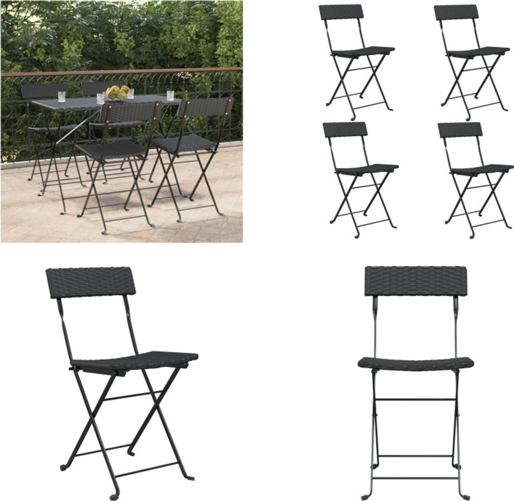 vidaXL Bistrostühle 4 Stk. Klappbar Schwarz Poly Rattan und Stahl - Klappbarer Bistrostuhl - Klappbare Bistrostühle - Gartenmöbel - Outdoor Möbel