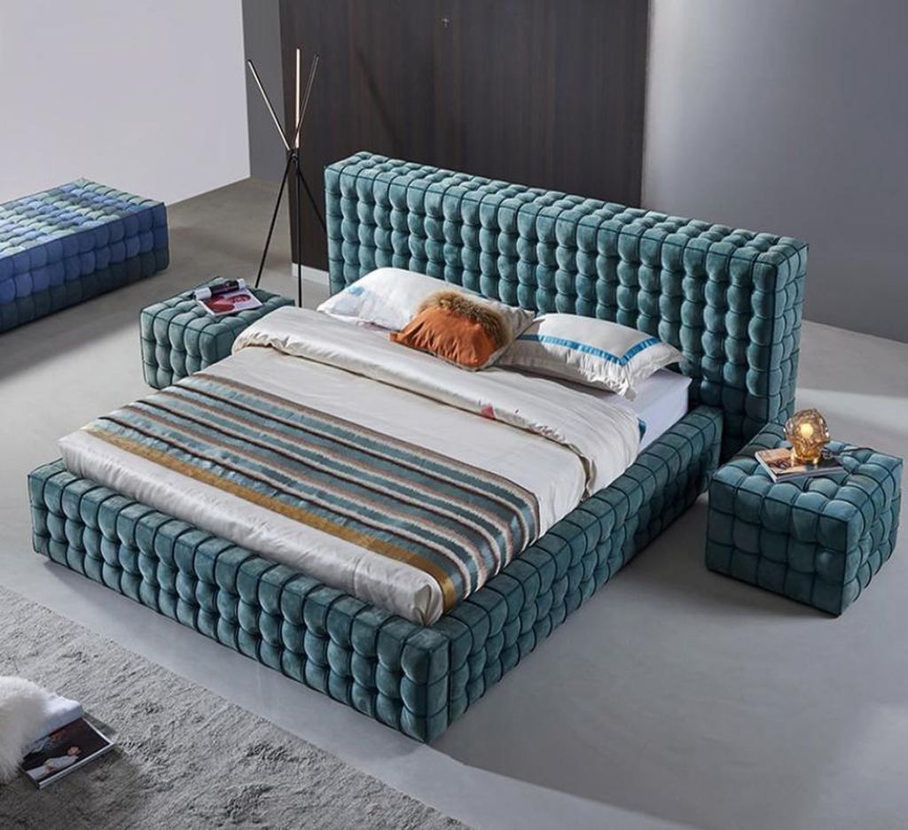 s Türkis Schlafzimmer Bett Designer Doppelbett Holzgestell Neu