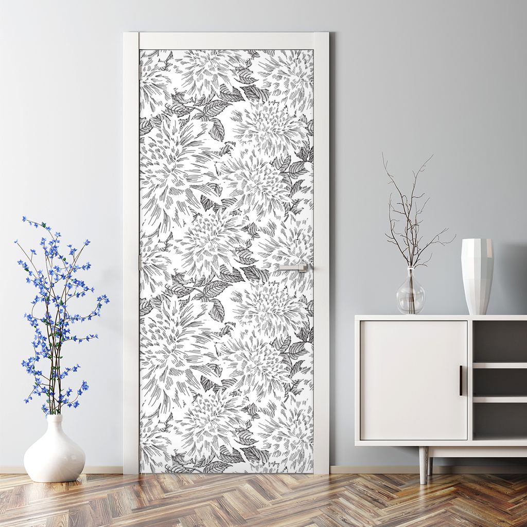 Dekorative Türposter Aufkleber selbstklebend Klebefolie Blumen und Blätter 70 x 200 cm