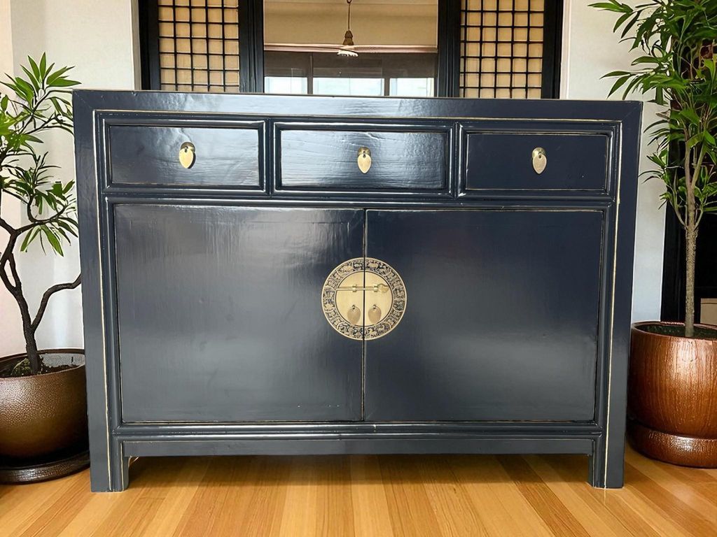 OPIUM OUTLET Chinesische Kommode Asia Sideboard orientalischer Schrank asiatische Vintage Möbel Anrichte Hochzeitsschrank komplett montiert schwarz