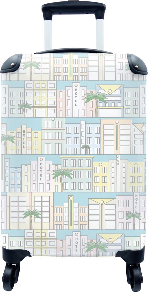 MuchoWow MuchoWow Koffer Handgepäck Trolley Rollkoffer Kleine Reisekoffer mit 4 Rollen - Miami - Skyline - Muster - USA - Cabin Size < 55x40x2...