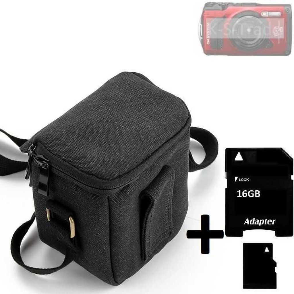 K-S-Trade Umhängetasche kompatibel mit Olympus OM System Tough TG-7 Schulter Tasche Tragetasche Kameratasche Fototasche + 16GB Speicherkarte schwarz