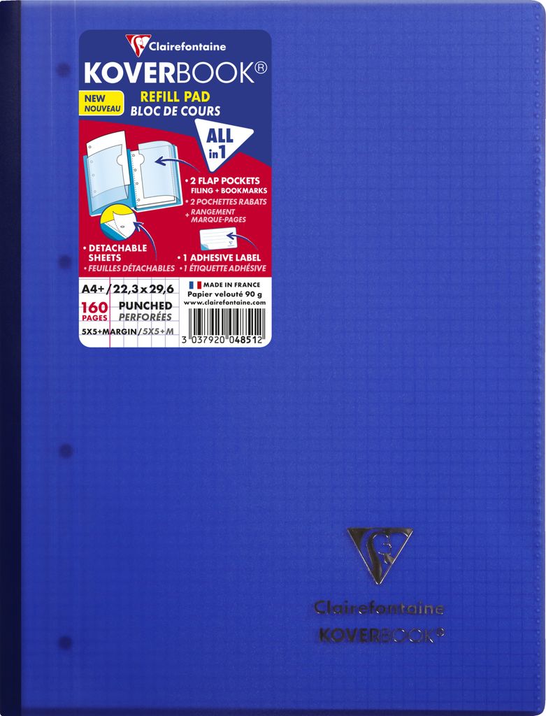 Clairefontaine 5x Koverbook Kursblock A4+ 80 Blatt - Sortiert 4851C