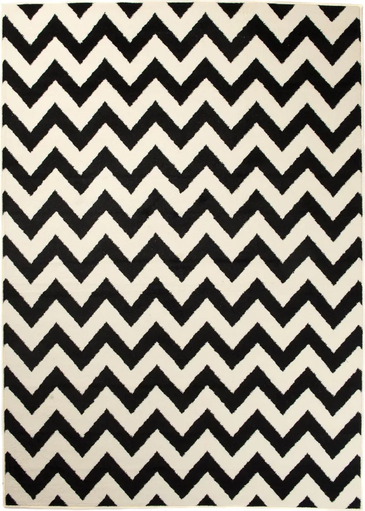 Tapis Moderne Oekotex Motif Zig Zag Noir Blanc - Finition Haute Qualité