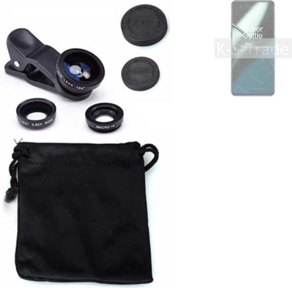 K-S-Trade Smartphone Kamera Linsen Set Kompatibel mit OnePlus 11 3in1 Clip-On Kamera Adapter Macro Weitwinkel FishEye Fischauge Objektiv Linse