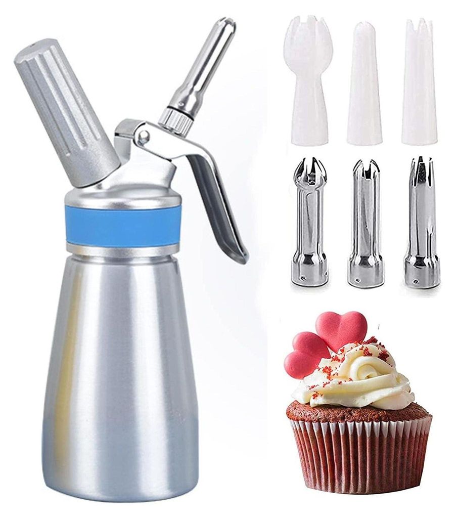 250ml Sahnespender, Sahnesyphon Edelstahl mit 3 Dekorations-Düsen und 1 Reinigungsbürsten, Edelstahl Sahnespender für Cremes und Soßen (250 ml ...