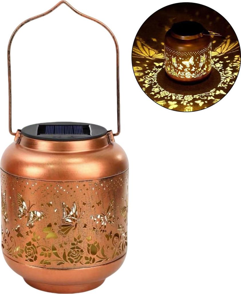 Wasserdichte Solar-Pendelleuchte im Schmetterlingsdesign – Metall, Außenbereich geeignet, Garten/Terrasse Dekoration